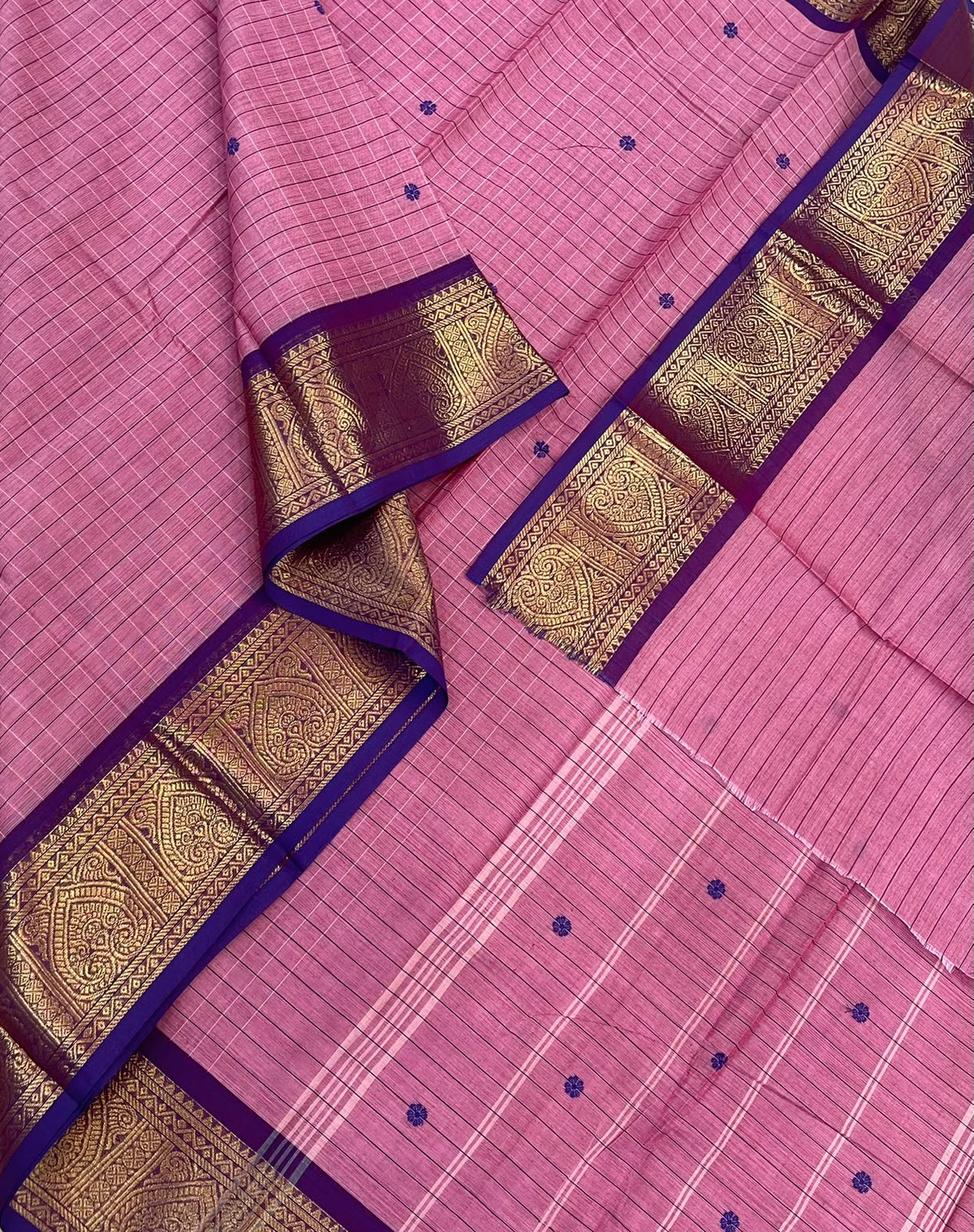 Kanchi soft cotton | kattam Zari  border | pastel pink 🩷 x violet