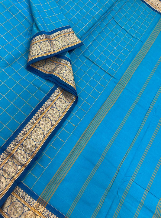 Kanchi soft cotton |rich thread   border x kattam | blue x royal blue