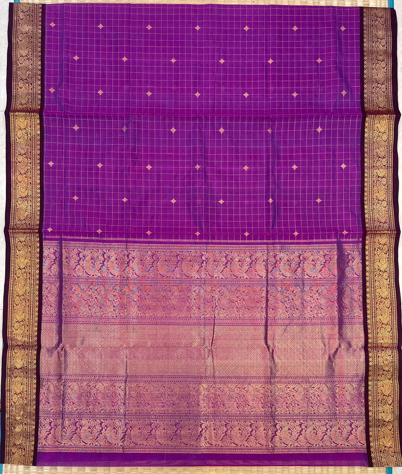Kanchi Silk Cotton Sarees | rich zari border  x zari kattam motif   | purple x  blue