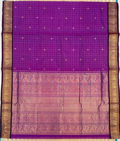 Kanchi Silk Cotton Sarees | rich zari border  x zari kattam motif   | purple x  blue