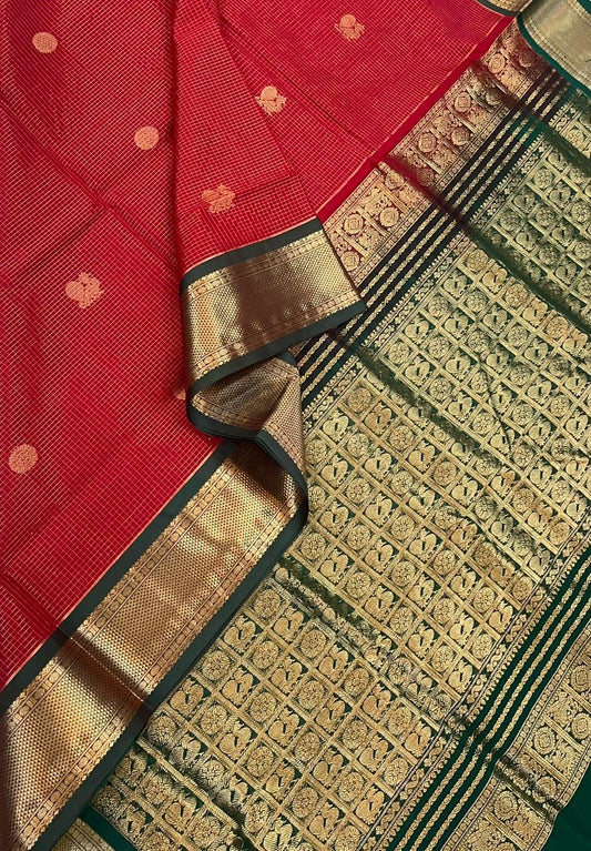 Kanchi Silk Cotton Sarees | luxury silk cotton | mayil chakram  | red X green NKV37