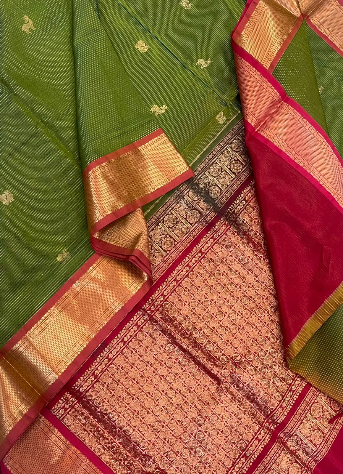 Kanchi Silk Cotton Sarees | silk cotton | VAIRAOOSI X rich border |  parrot 🦜 green x red | NKV37