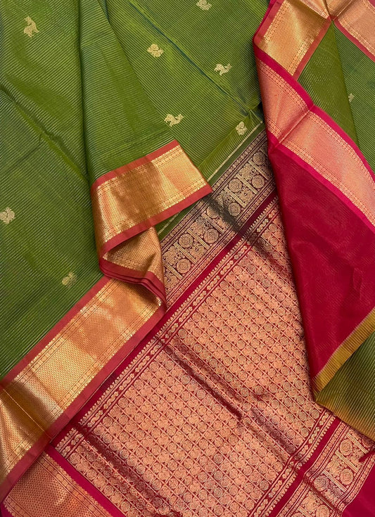 Kanchi Silk Cotton Sarees | silk cotton | VAIRAOOSI X rich border |  parrot 🦜 green x red | NKV37