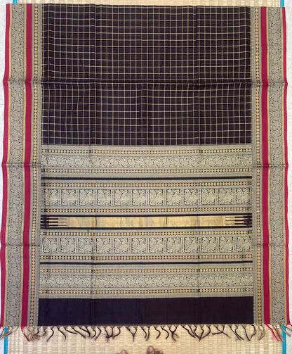 Kanchi Silk Cotton Sarees | thread border  x zari kattam | black X red