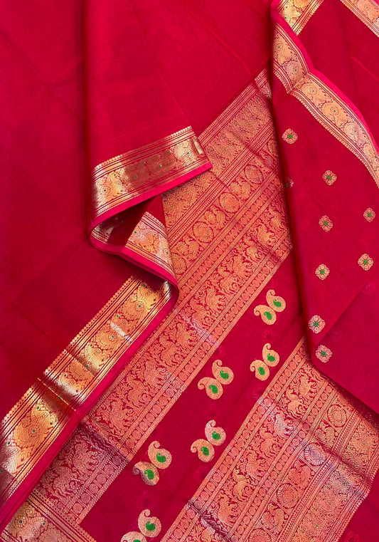 Kanchi Silk Cotton Sarees | luxury silk cotton | tiny meena border  X blouse meena motif   | red ♥️