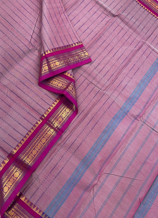 Kanchi soft cotton | pastel pink X majenta  |  tiny Zari  border