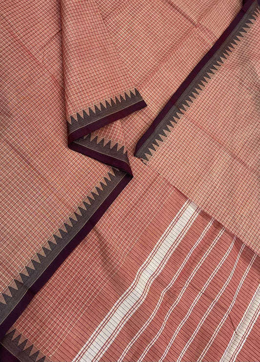 Kanchi soft cotton |  peach x grey x black | vertical lines x tiny thread  border