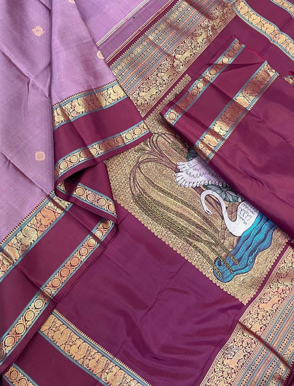 Pure Kanjivarams | green X peacock green | jodi annam (swan) master weave Pallu