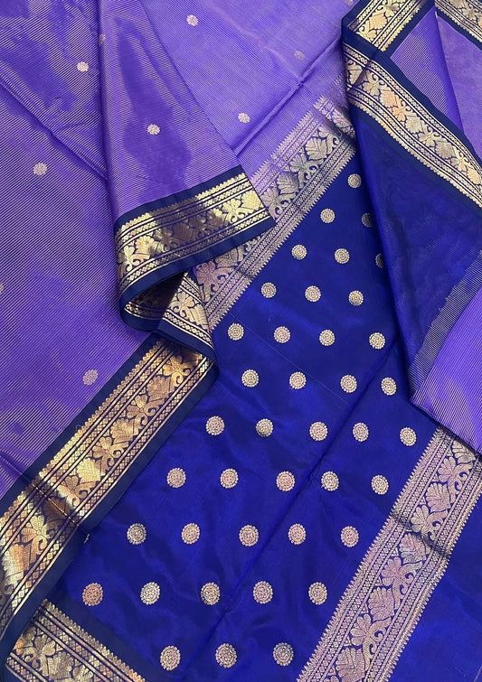 Kanchi Silk Cotton Sarees | silk cotton | VAIRAOOSI X tiny border |  lavender X blue| NKV37