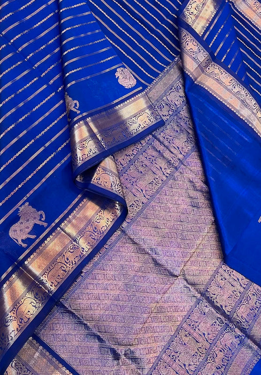 Kanchi Silk Cotton Sarees | luxury silk cotton | veldhari X Mayil x pichwai cow| royal blue NKV37