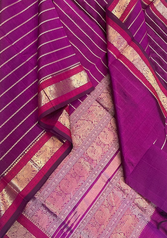 Kanchi Silk Cotton Sarees | neli zari veldhari X rich pallu | majenta pink x gold