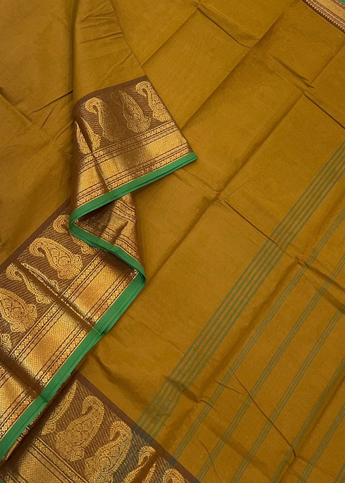 Kanchi soft cotton | mustard x green | manga zari border