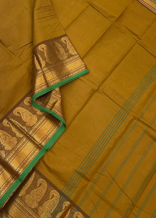 Kanchi soft cotton | mustard x green | manga zari border