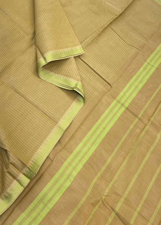 Kanchi soft cotton |tiny temple  x  tiny thread border | vertical lines x lime x green