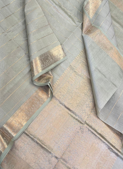 Kanchi Silk Cotton Sarees | neli zari veldhari X rich pallu | pastel teal green x gold
