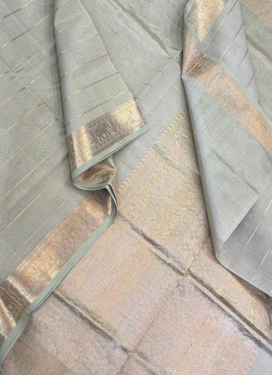 Kanchi Silk Cotton Sarees | neli zari veldhari X rich pallu | pastel teal green x gold