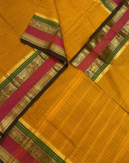 Kanchi mercerised soft cotton | manjal x rettaipet border|  kattam butta