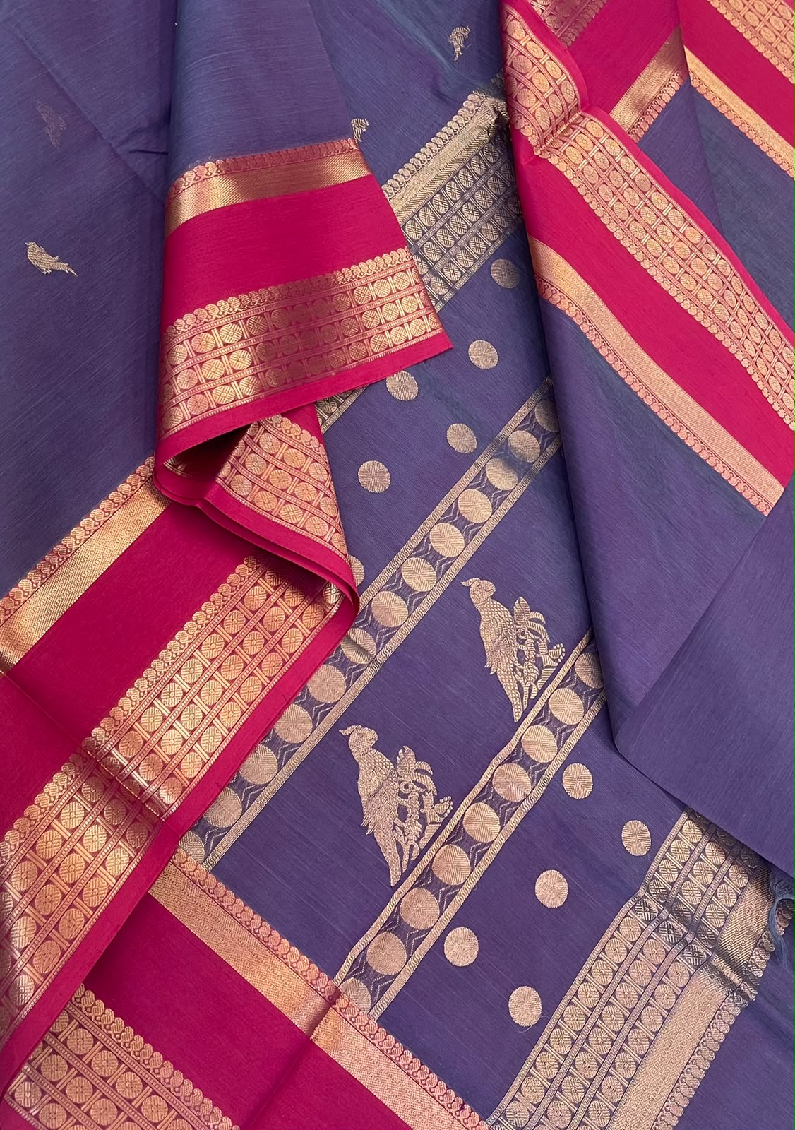 Kanchi Silk Cotton Sarees | killi motif X  zari | pastel violet x pink