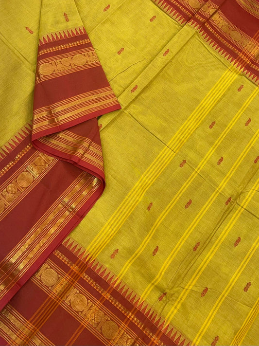 Kanchi soft cotton |rettaipet zari border | yellow x orange