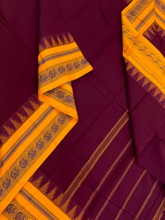 Pure Handloom Kanchi rich Cotton Saree | aaraku X manjal  | thread Korvai  border