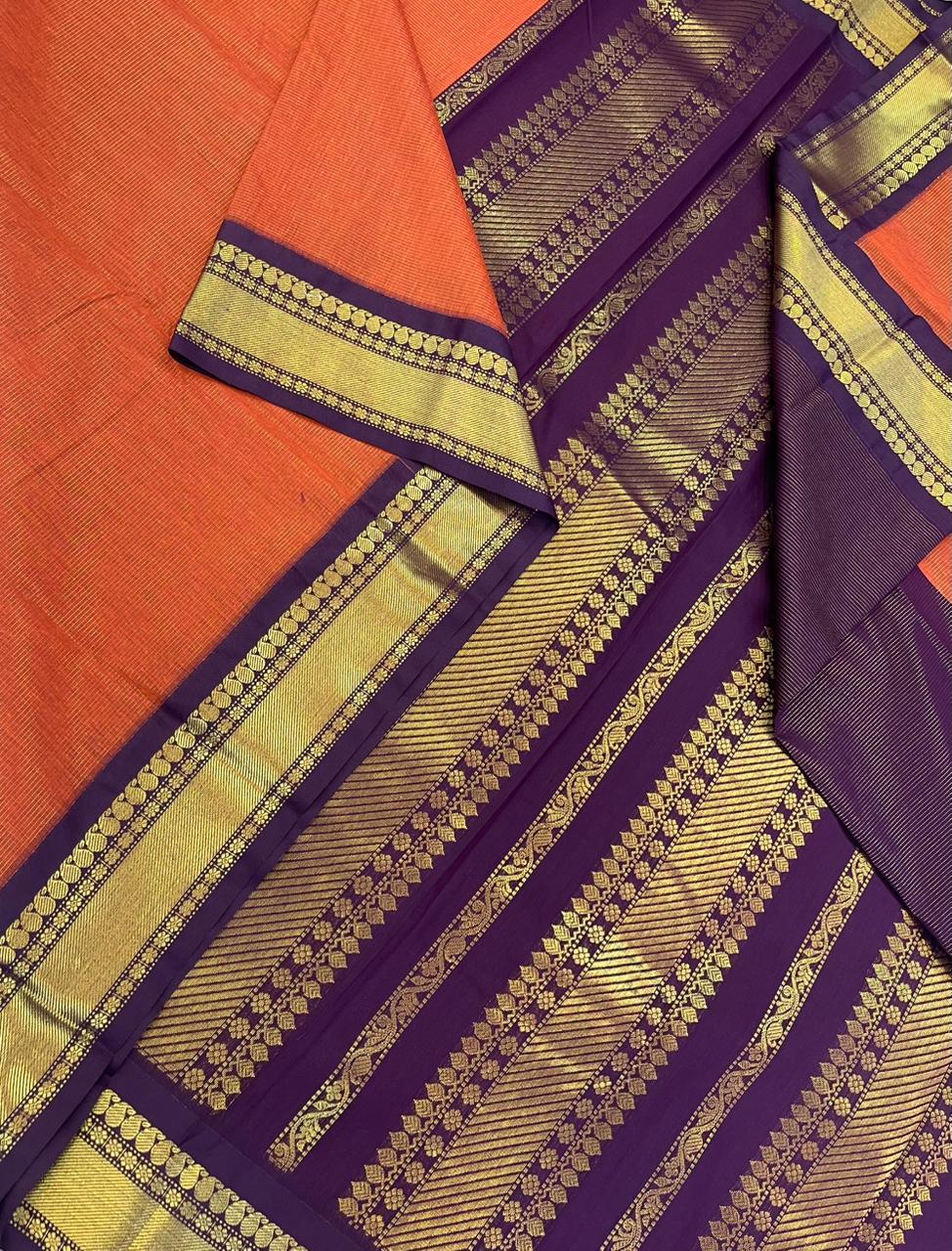 Semi Silk soft Cotton Sarees | vairaoosi X  zari border | orange x jamun | NKV11