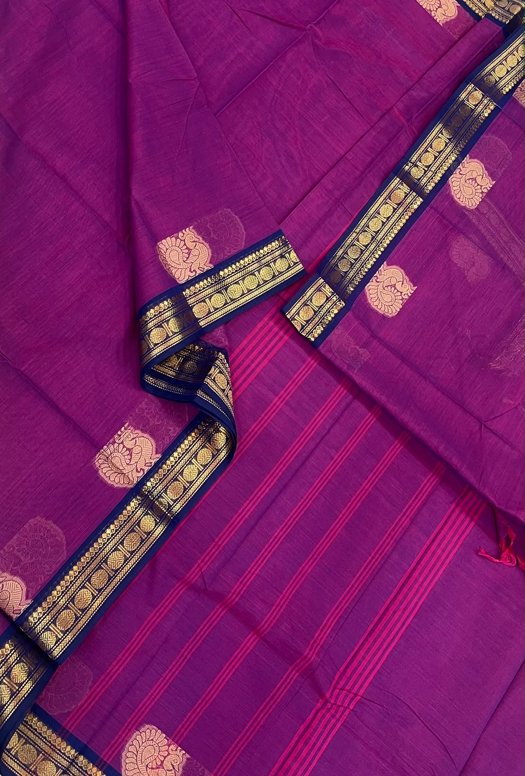Kanchi soft cotton | vadamalli x navy blue | mayil x tiny zari  border