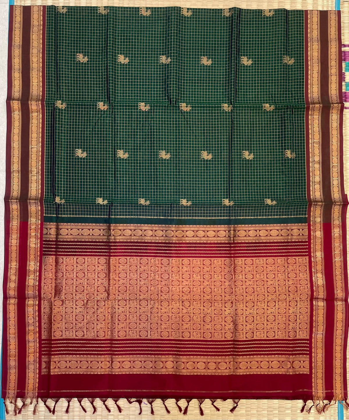Kanchi Silk Cotton Sarees | luxury silk cotton |  maam x kattam x  green  x red | NKV37