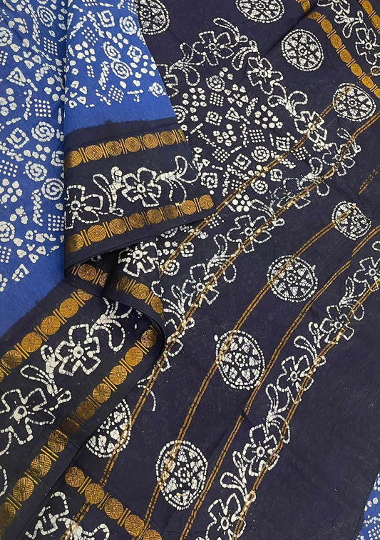 Madurai Sungudi soft cotton | blue x navy blue | rettaipet Zari border