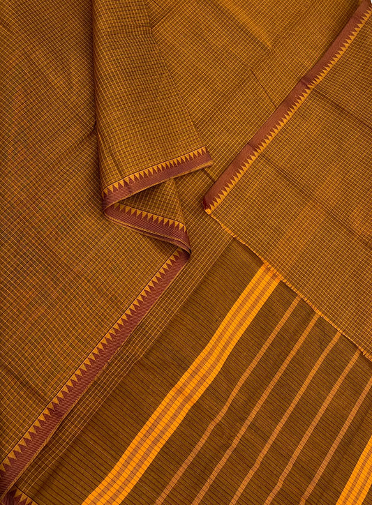 Kanchi soft cotton |  mustard | vertical lines x tiny thread  border