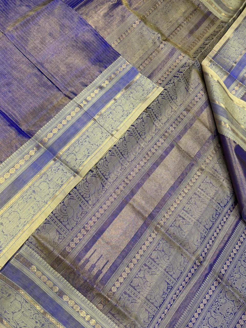 Kanchi Tissue Silk Cotton Sarees | shiny lavender 🪻 X cream | NKV100