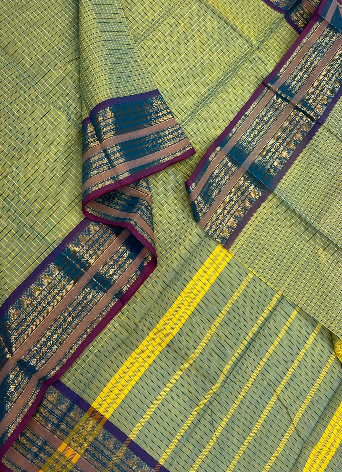 Kanchi soft cotton | kattam Zari  border | pastel green x vadamalli