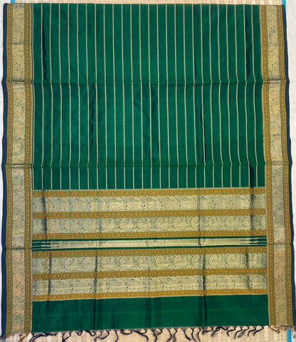 Kanchi Silk Cotton Sarees | neli zari veldhari X rich pallu | green x gold