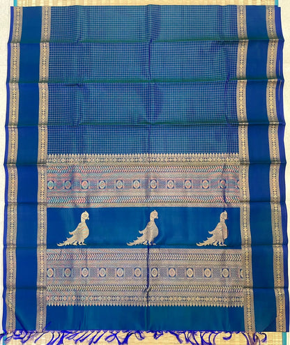 Kanchipuram Silk Saree Online | Kalakshetra killi x peacock 🦚 blue color | Handwoven luxury x 4 ply | NKV45