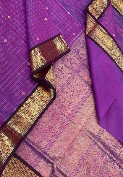 Kanchi Silk Cotton Sarees | rich zari border  x zari kattam motif   | purple x  blue