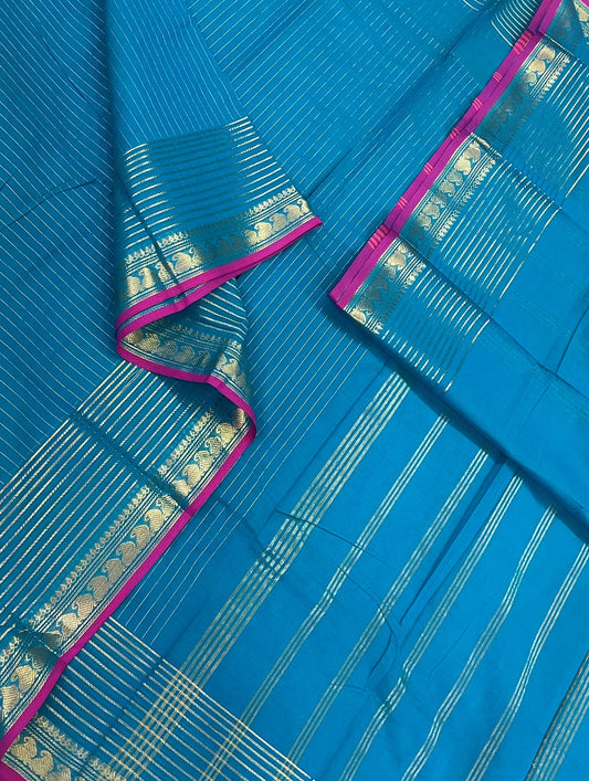 Kanchi soft cotton | blue 💙 x pink 🩷|  Zari border x oosivanam