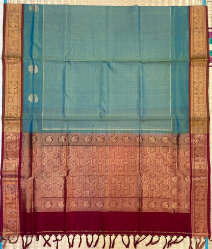 Kanchi Silk Cotton Sarees | luxury silk cotton |  muthukattam x mango motif | teal blue x marron | NKV37