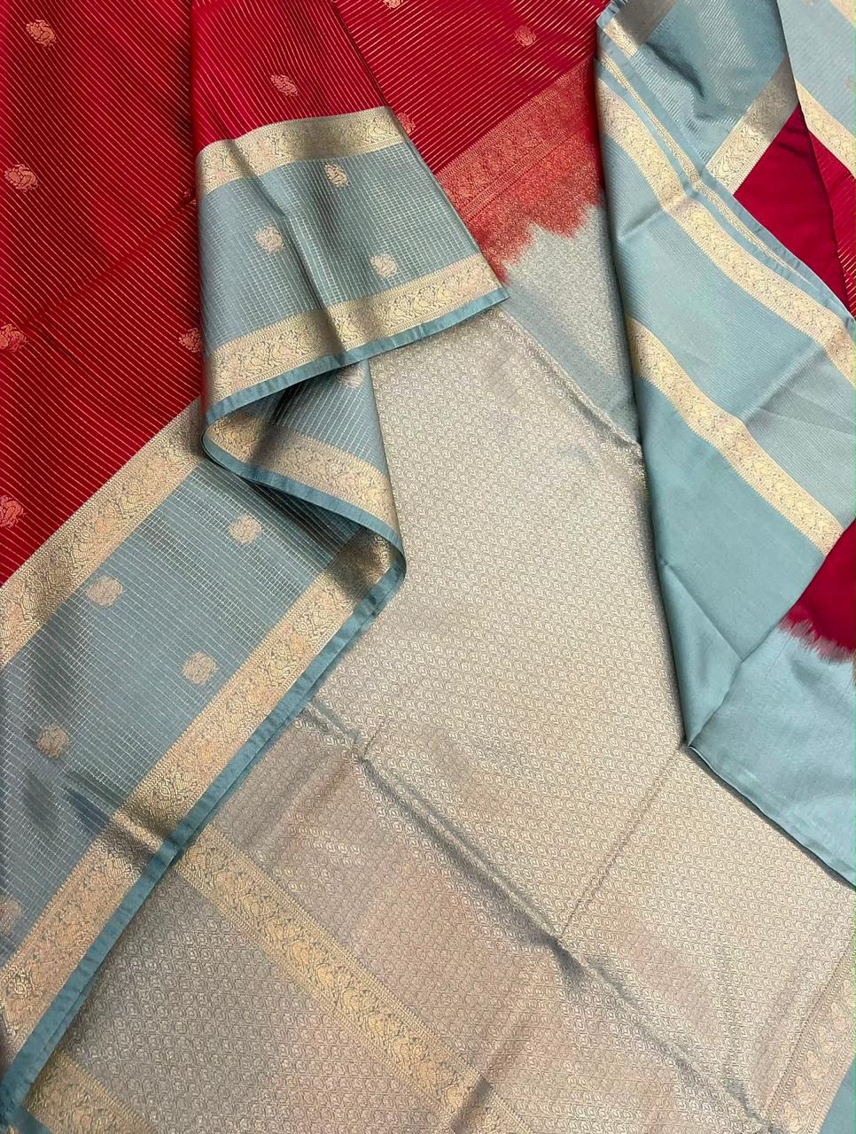 Vegan Silk Sarees Online | oosivanam x rettaipet| brick red x teal
