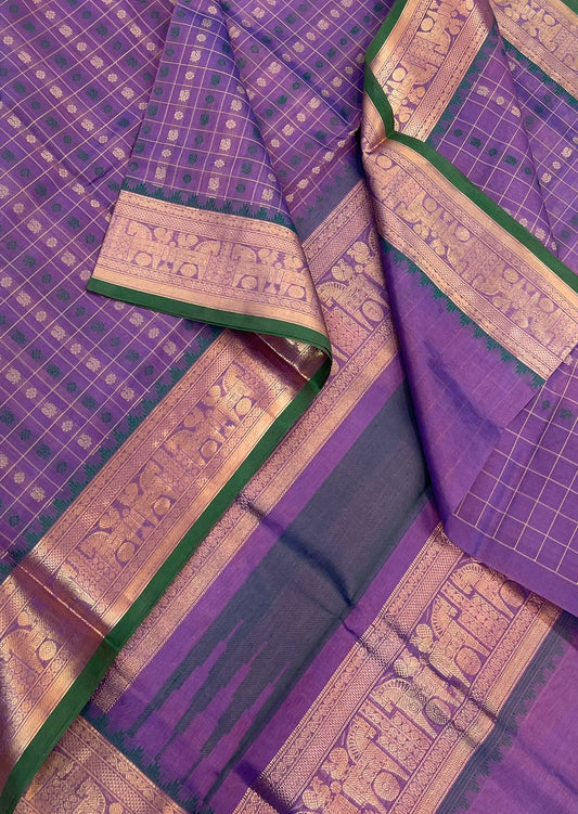 Kanchi Silk Cotton Sarees | 1000 butta  X rich zari pallu X zari border | shiny lavender  X green