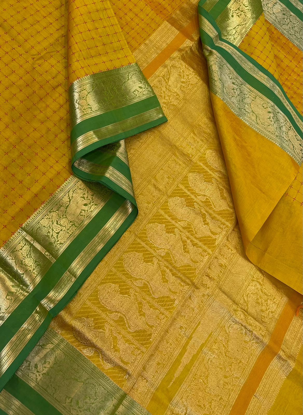 Kanchi Silk Cotton Sarees | plus butta X shimayahzli zari | yellow x green| NKV05