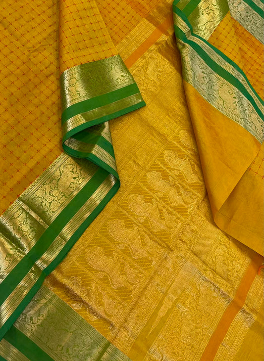 Kanchi Silk Cotton Sarees | plus butta X shimayahzli zari | yellow x green| NKV05