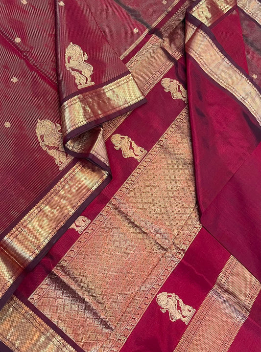 Kanchi Silk Cotton Sarees | silk cotton | VAIRAOOSI X bavanchi border x yhazli | marron | NKV37