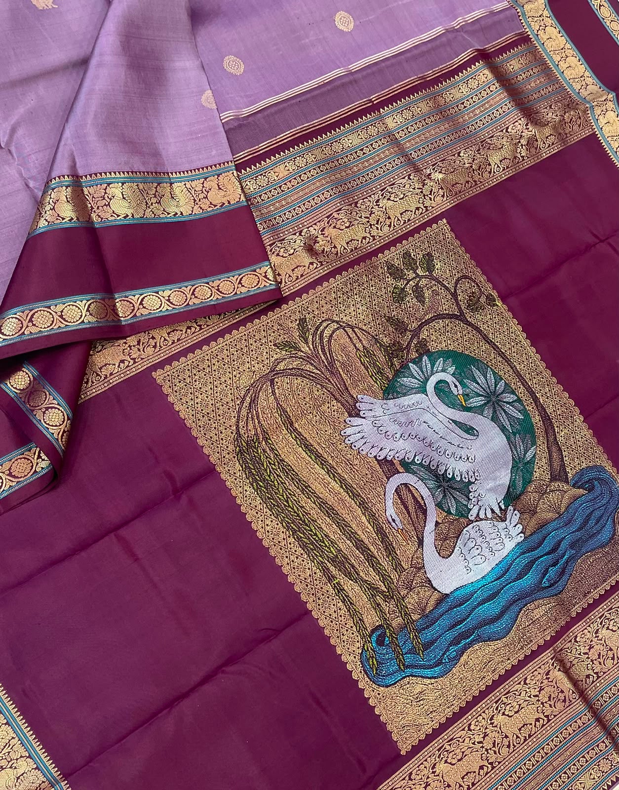 Pure Kanjivarams | green X peacock green | jodi annam (swan) master weave Pallu