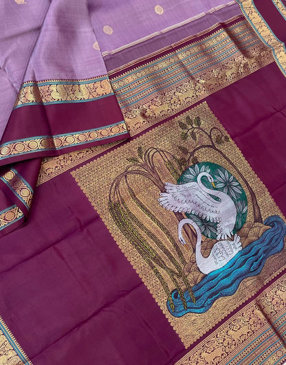 Pure Kanjivarams | green X peacock green | jodi annam (swan) master weave Pallu