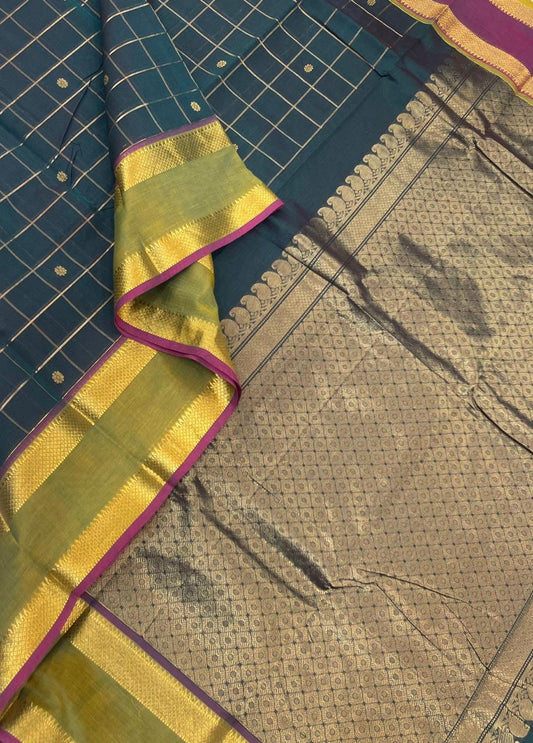 Kanchi mercerised soft cotton | green x ganga jamuna |  Zari rettaipet border x zari kattam butta