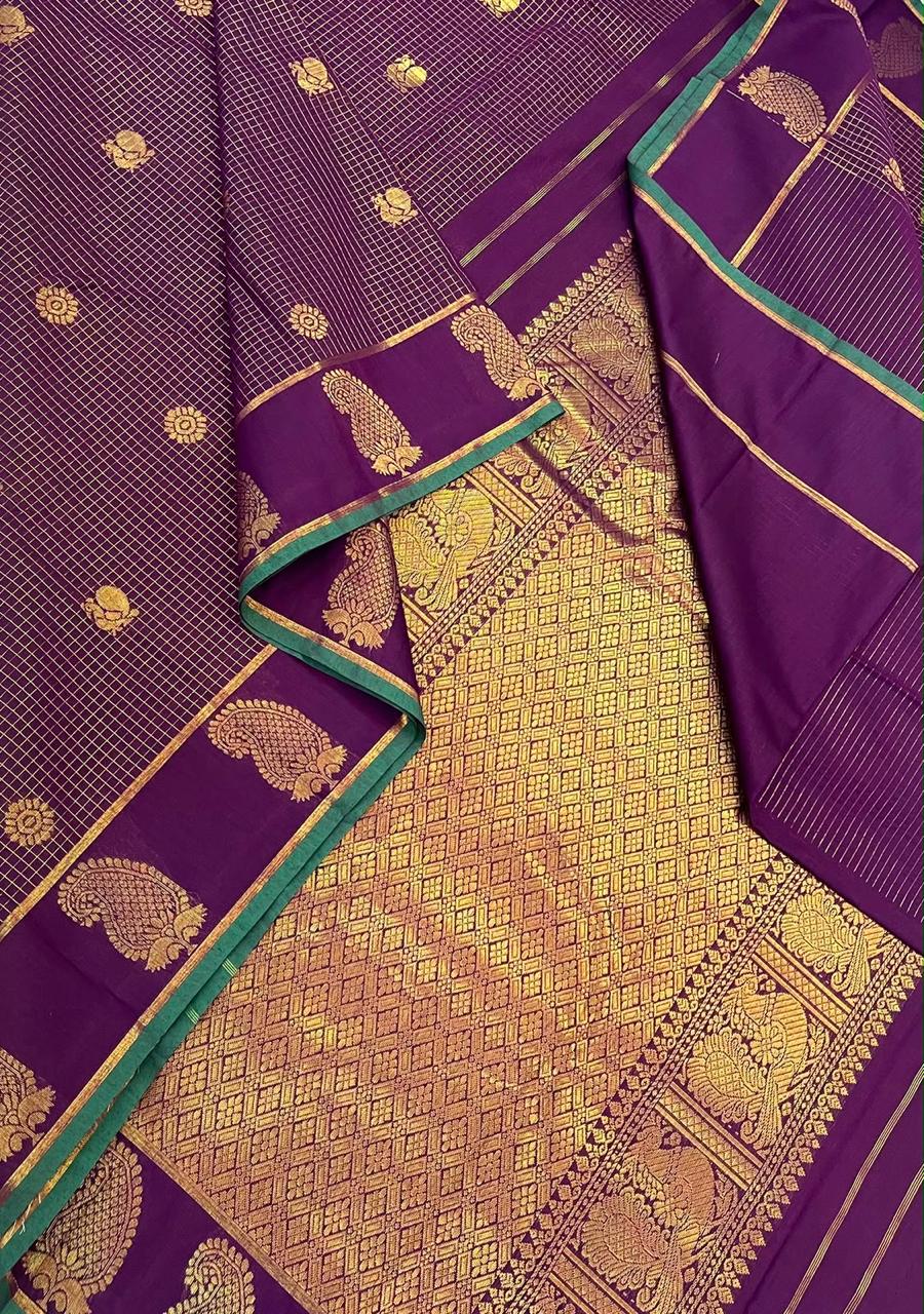 Semi Silk soft Cotton Sarees | mango  border X  muthukattam x mayil chakram | dark violet x green | NKV11