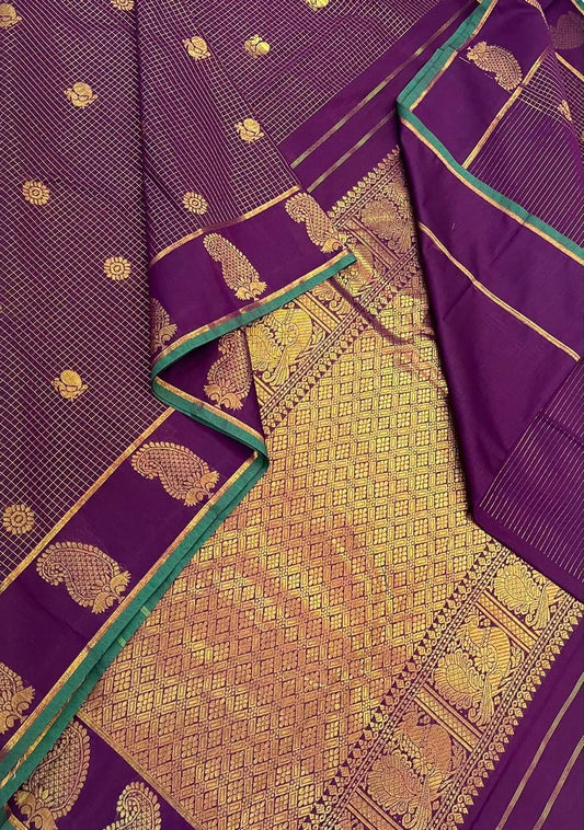 Semi Silk soft Cotton Sarees | mango  border X  muthukattam x mayil chakram | dark violet x green | NKV11