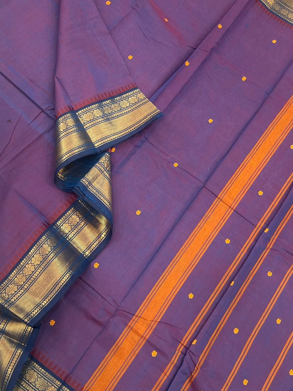 Kanchi soft cotton | butta x zari  border |  two tone lavendar x blue