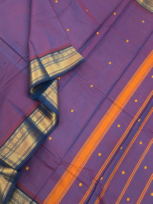 Kanchi soft cotton | butta x zari  border |  two tone lavendar x blue