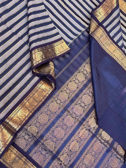 Kanchi Silk Cotton Sarees | rich zari border x Neil veldhari | elegant blue x beige