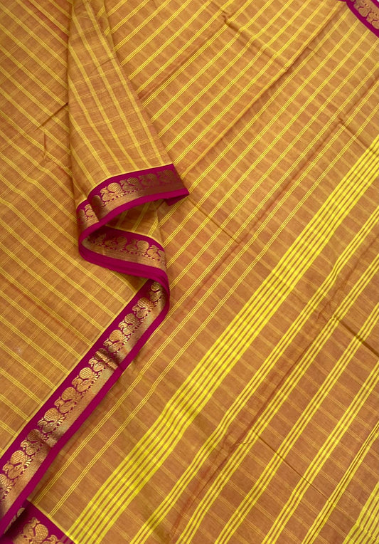 Kanchi soft cotton | manjal x pink  |  tiny zari  border x kattam
